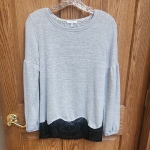 Maurices Heather Gray Sweatshirt with Black Lace Hem